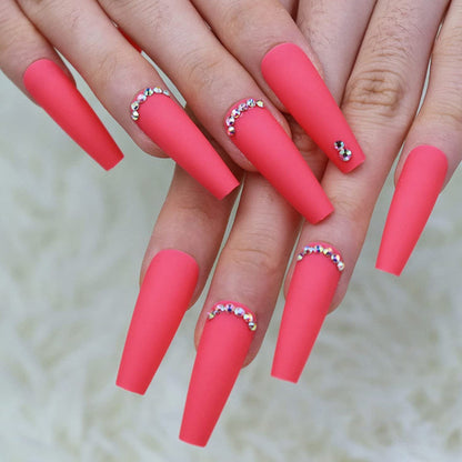Elegant Pink Matte Finish Long Ballerina Press-on Nails