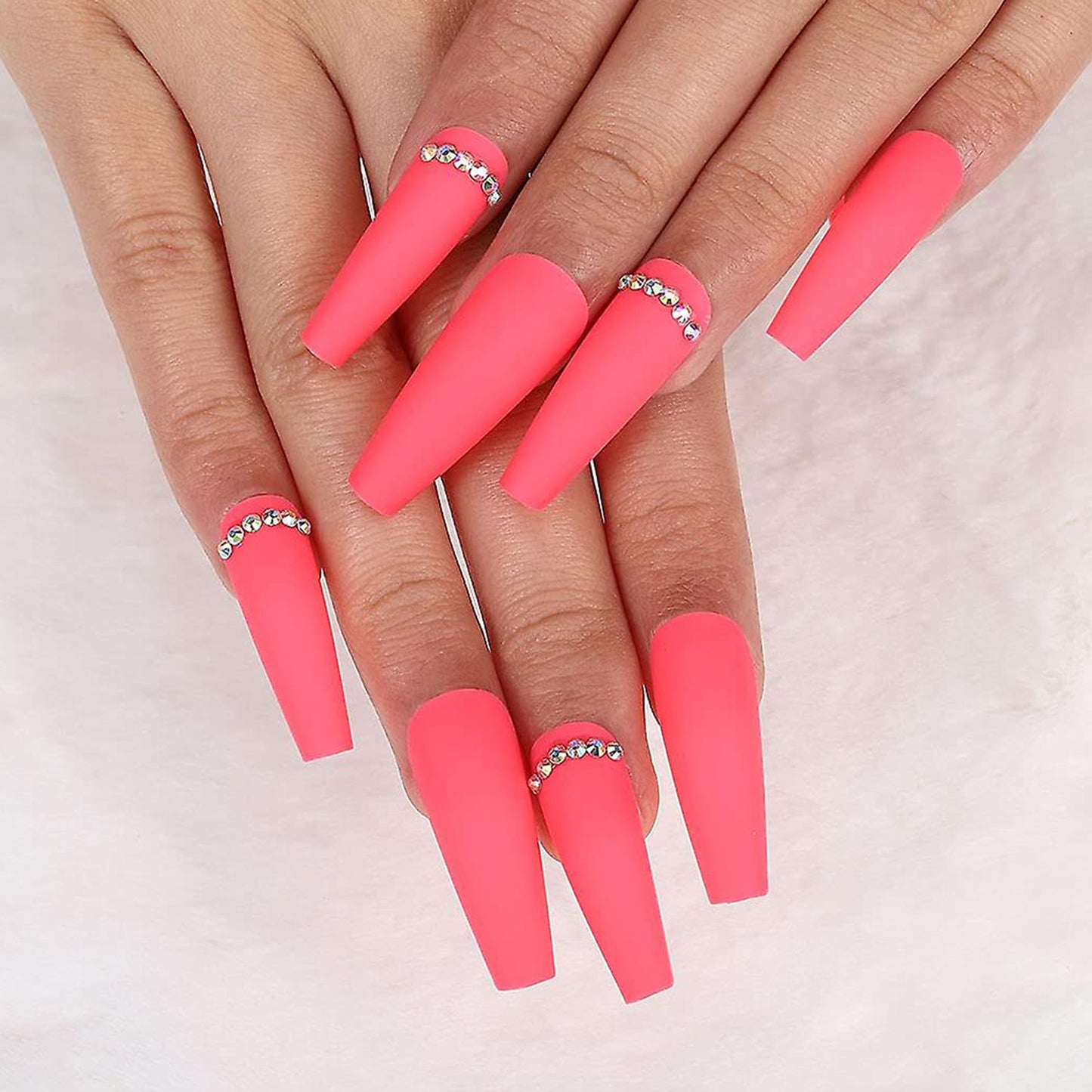 Elegant Pink Matte Finish Long Ballerina Press-on Nails