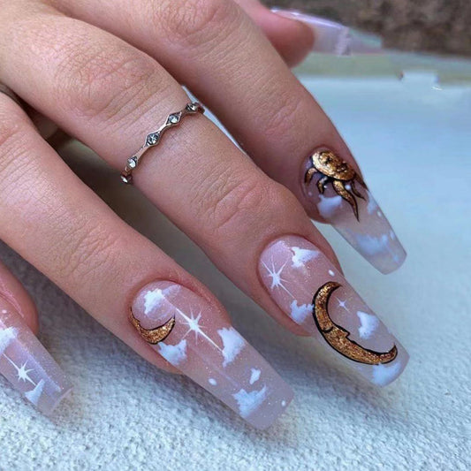 Gold Moon and Sun Long Ballet Press-on Nails