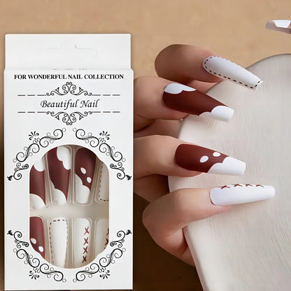 Matte Red and White Long Ballerina Press-on Nails