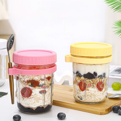 Overnight Airtight Oats Cup Glass with Lid And Spoon