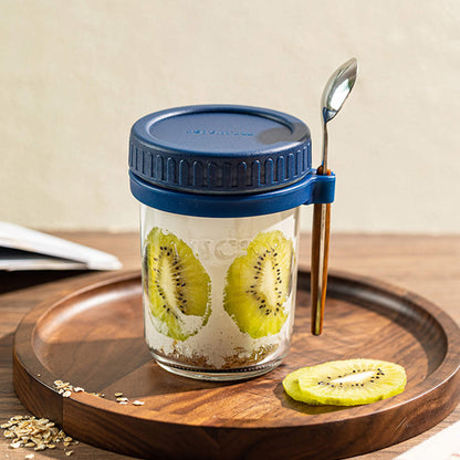Overnight Airtight Oats Cup Glass with Lid And Spoon