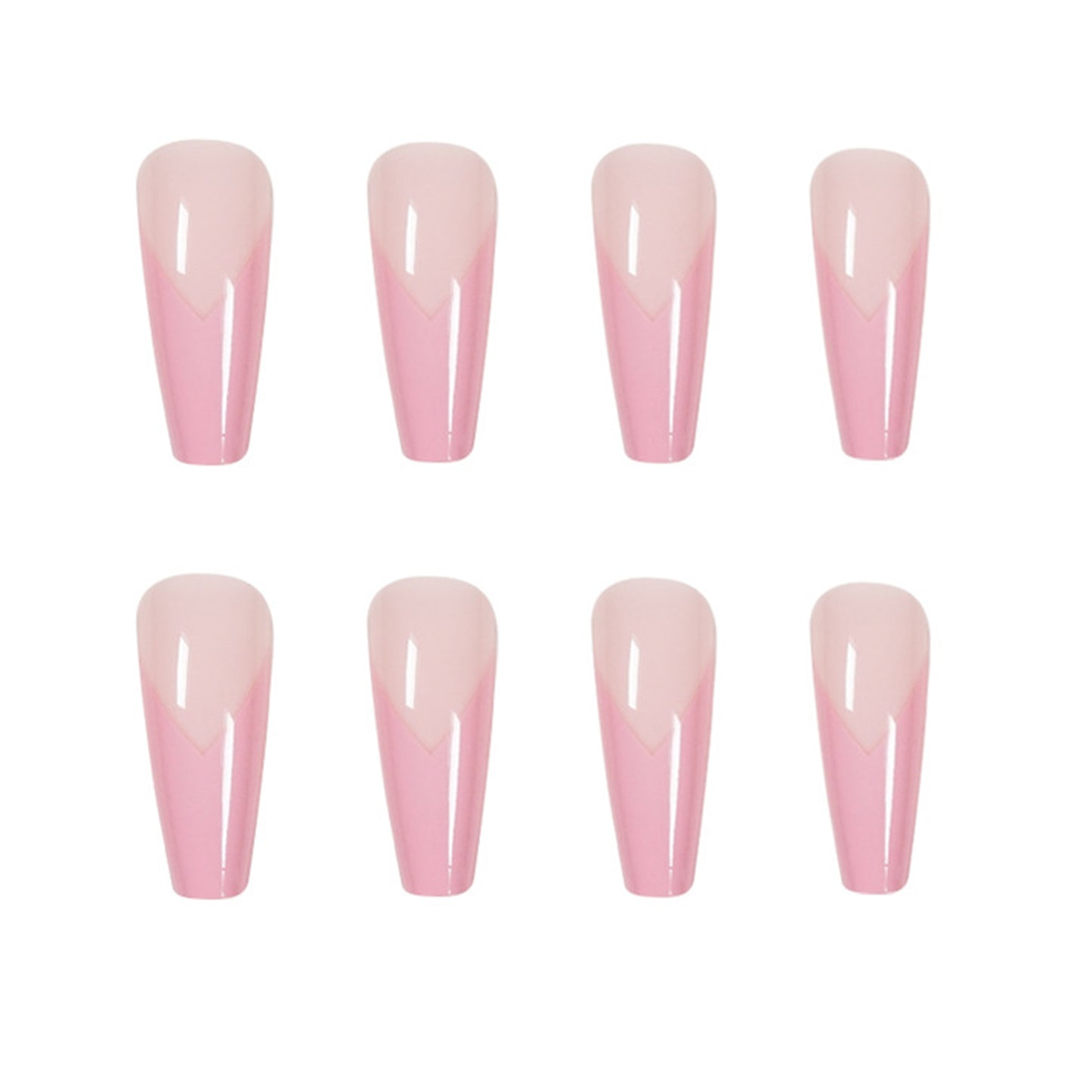 Elegant Pink French V Shape Long Press-on Nails