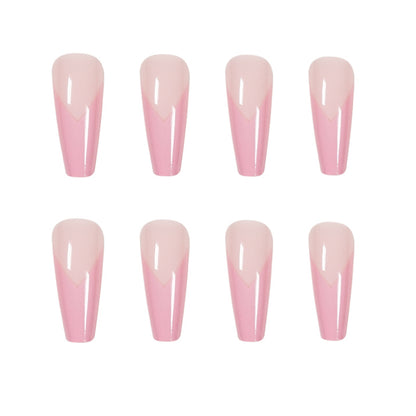 Elegant Pink French V Shape Long Press-on Nails