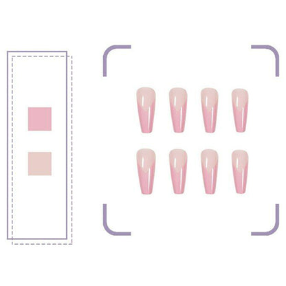 Elegant Pink French V Shape Long Press-on Nails