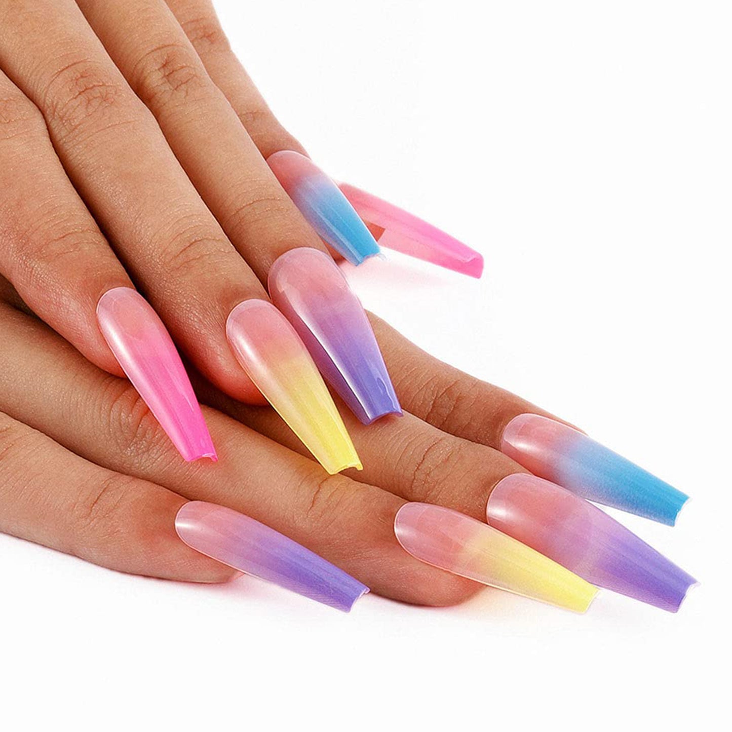 Vibrant Rainbow Series Long Ballerina Press-on Nails