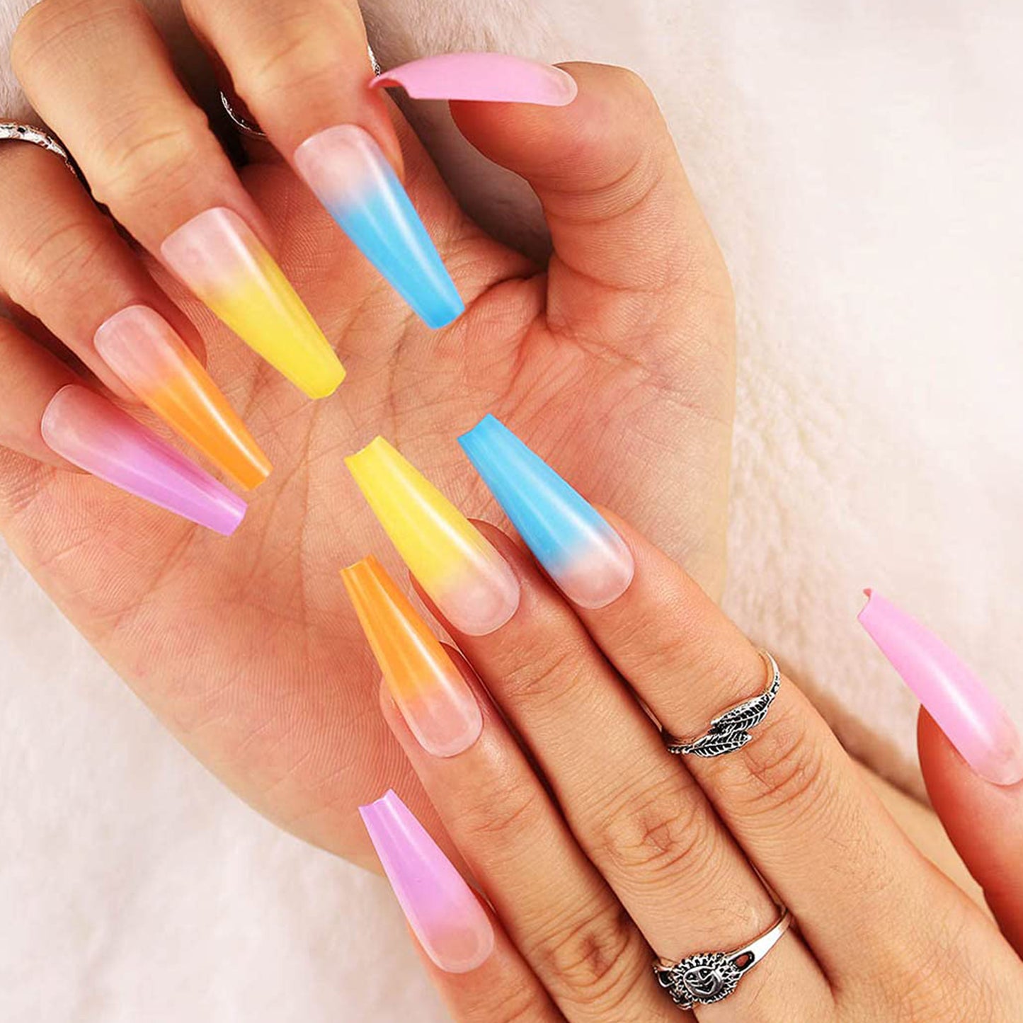 Vibrant Rainbow Series Long Ballerina Press-on Nails