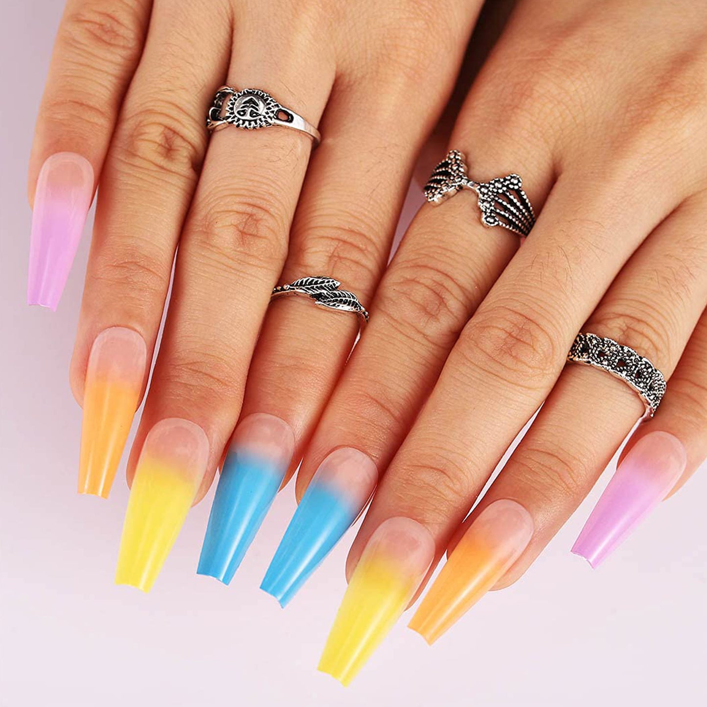 Vibrant Rainbow Series Long Ballerina Press-on Nails