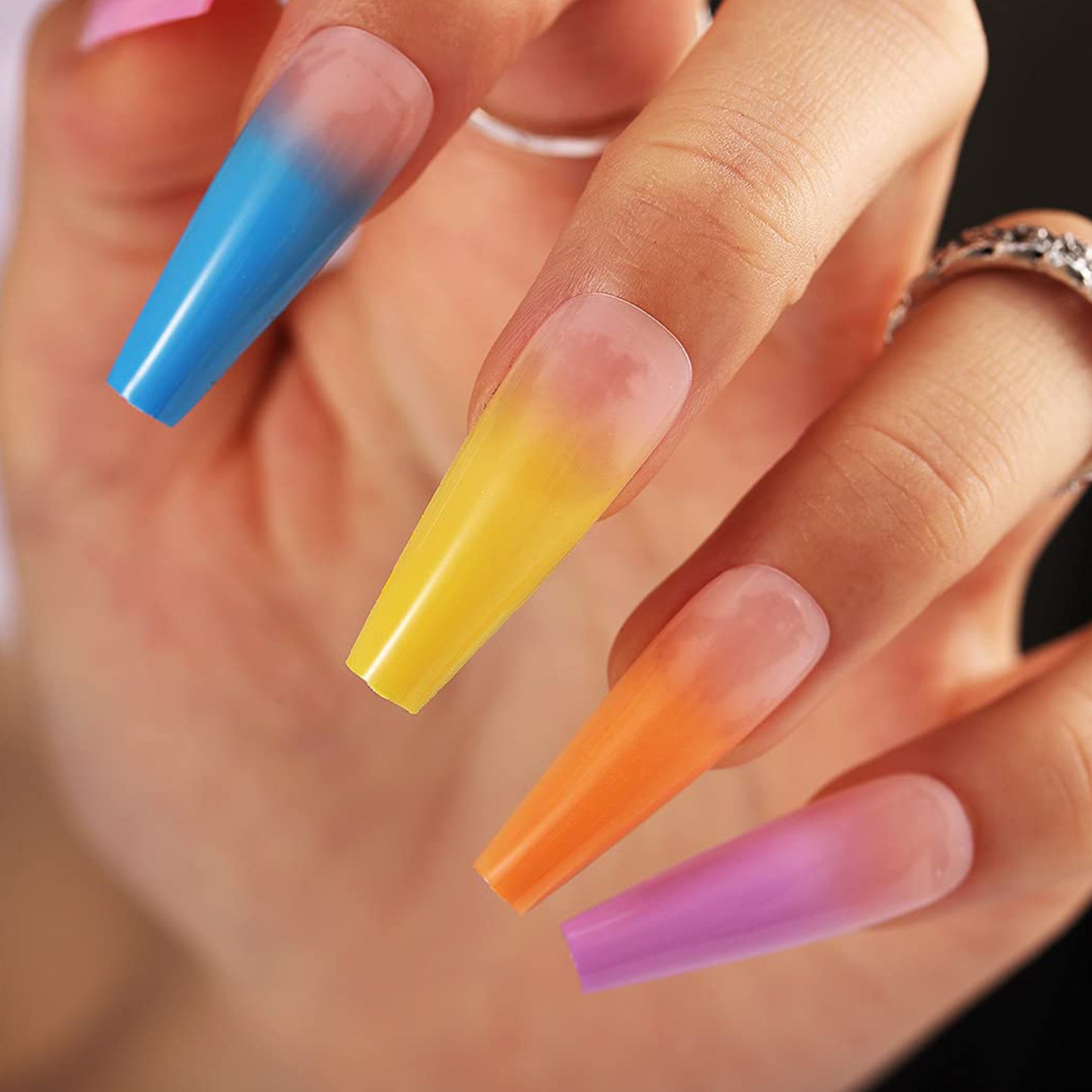 Vibrant Rainbow Series Long Ballerina Press-on Nails