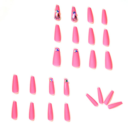 Rhinestones Matte Pink Long Ballerina Press-on Nails