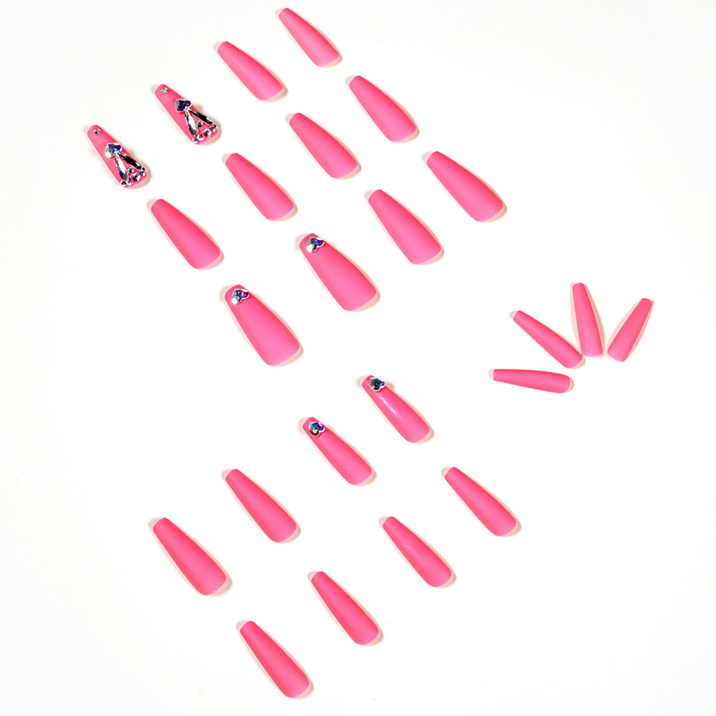 Rhinestones Matte Pink Long Ballerina Press-on Nails