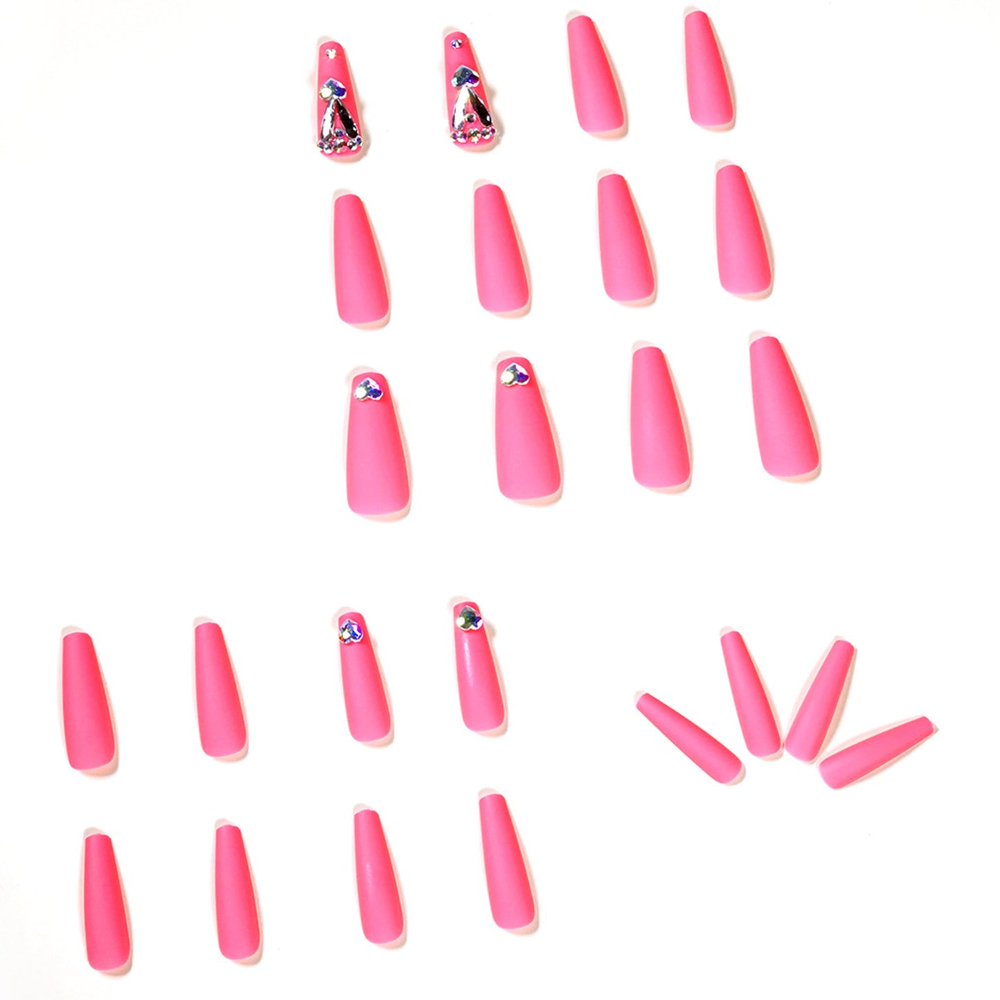 Rhinestones Matte Pink Long Ballerina Press-on Nails