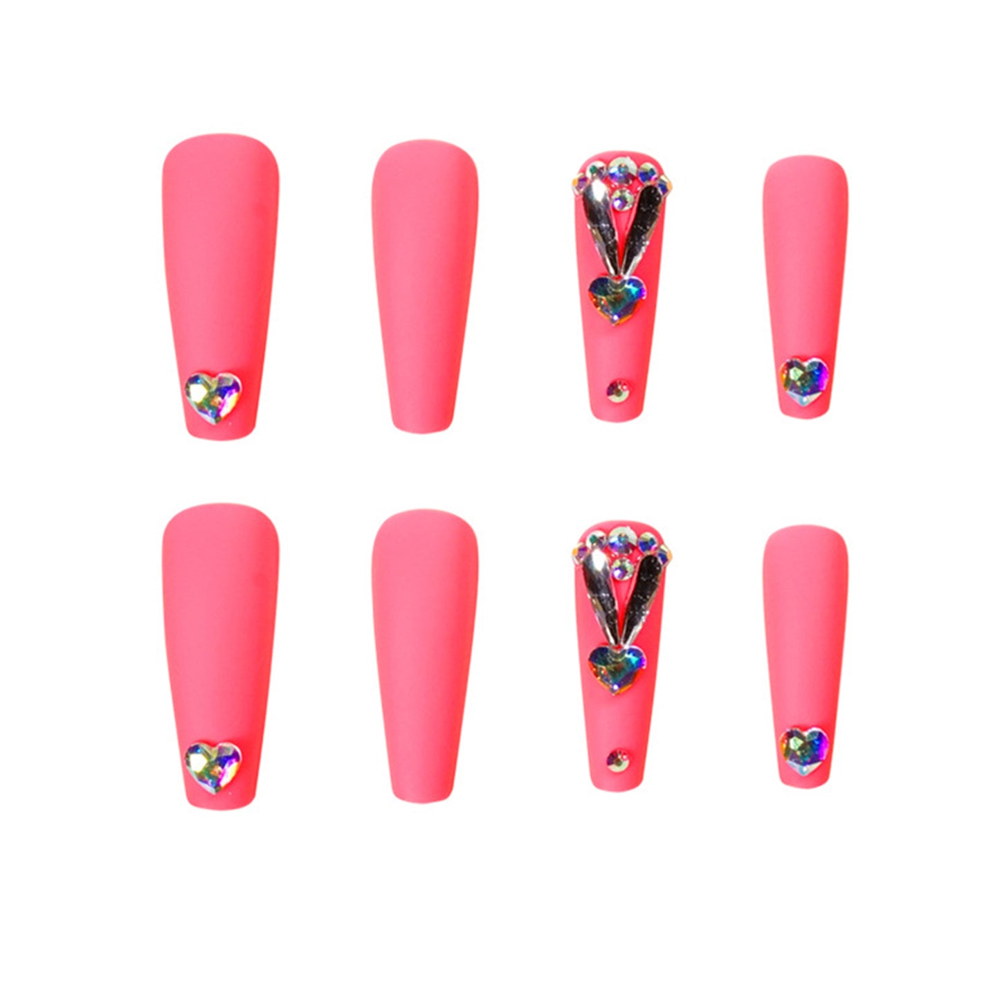 Rhinestones Matte Pink Long Ballerina Press-on Nails