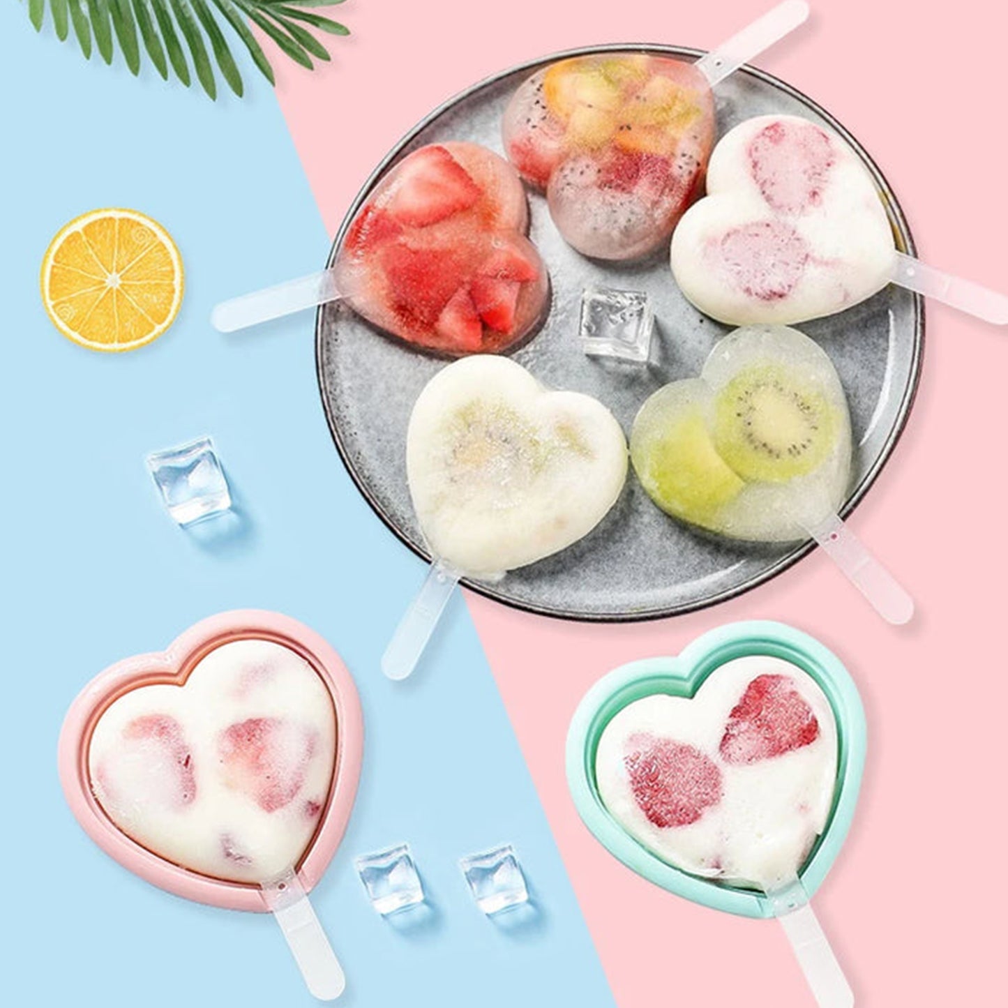 Heart & Striped Shaped Silicone Popsicles Molds (Set of 4)
