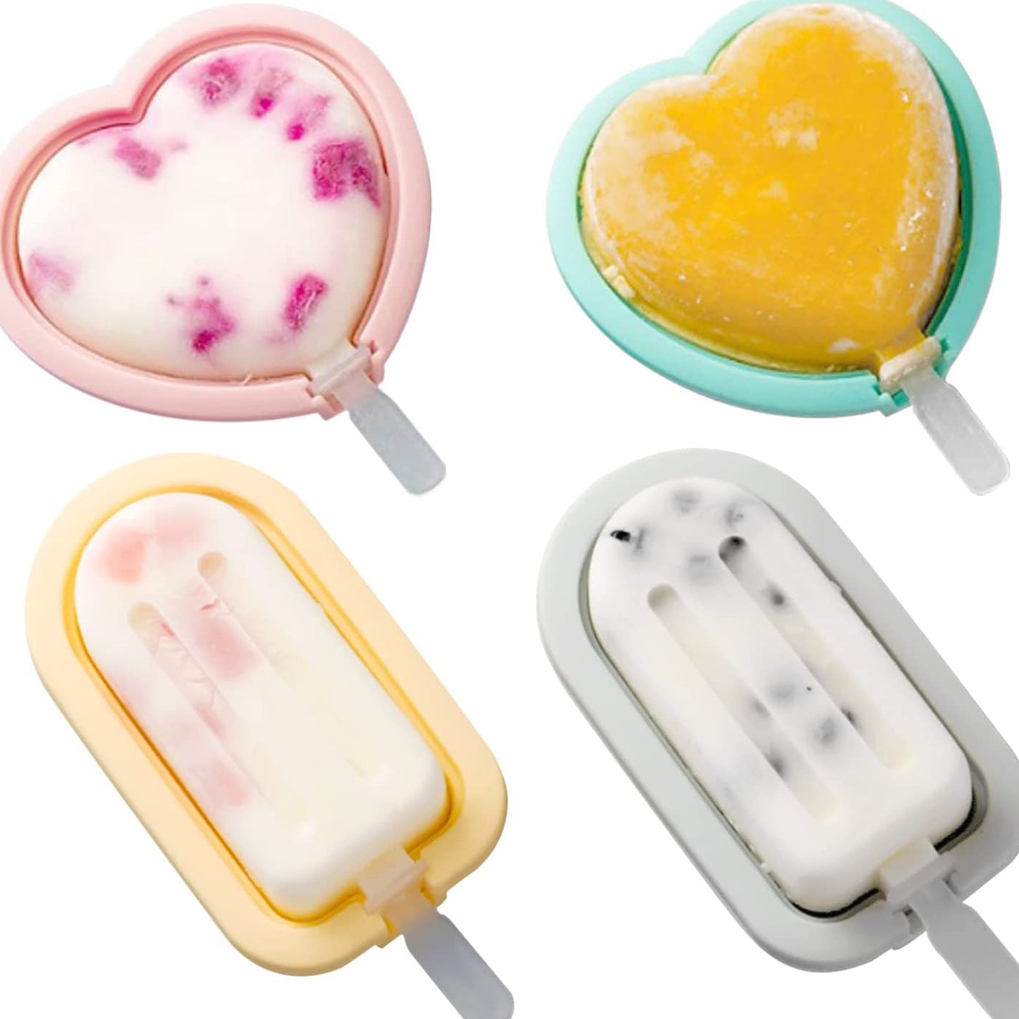 Heart & Striped Shaped Silicone Popsicles Molds (Set of 4)