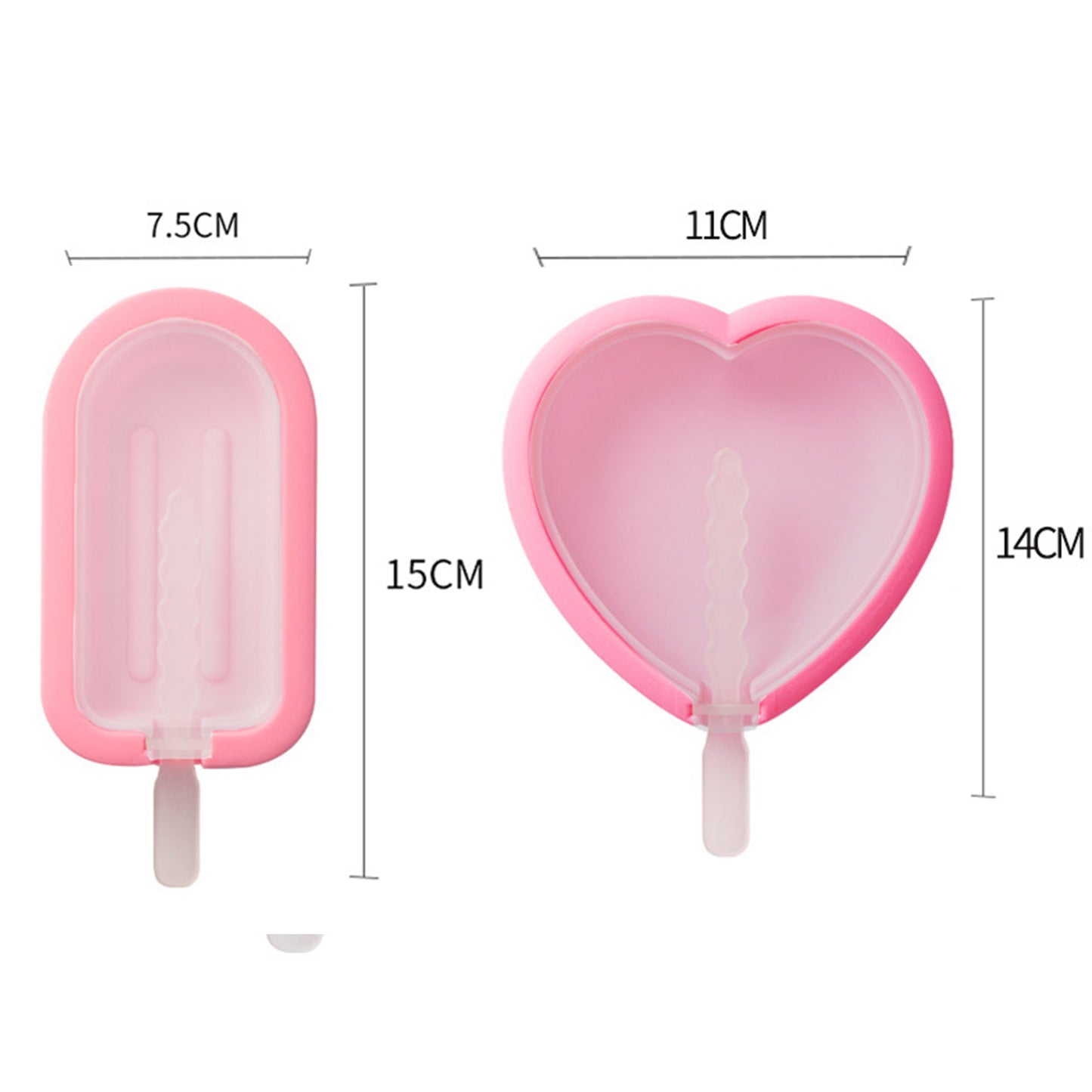 Heart & Striped Shaped Silicone Popsicles Molds (Set of 4)