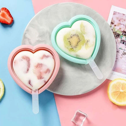 Heart & Striped Shaped Silicone Popsicles Molds (Set of 4)