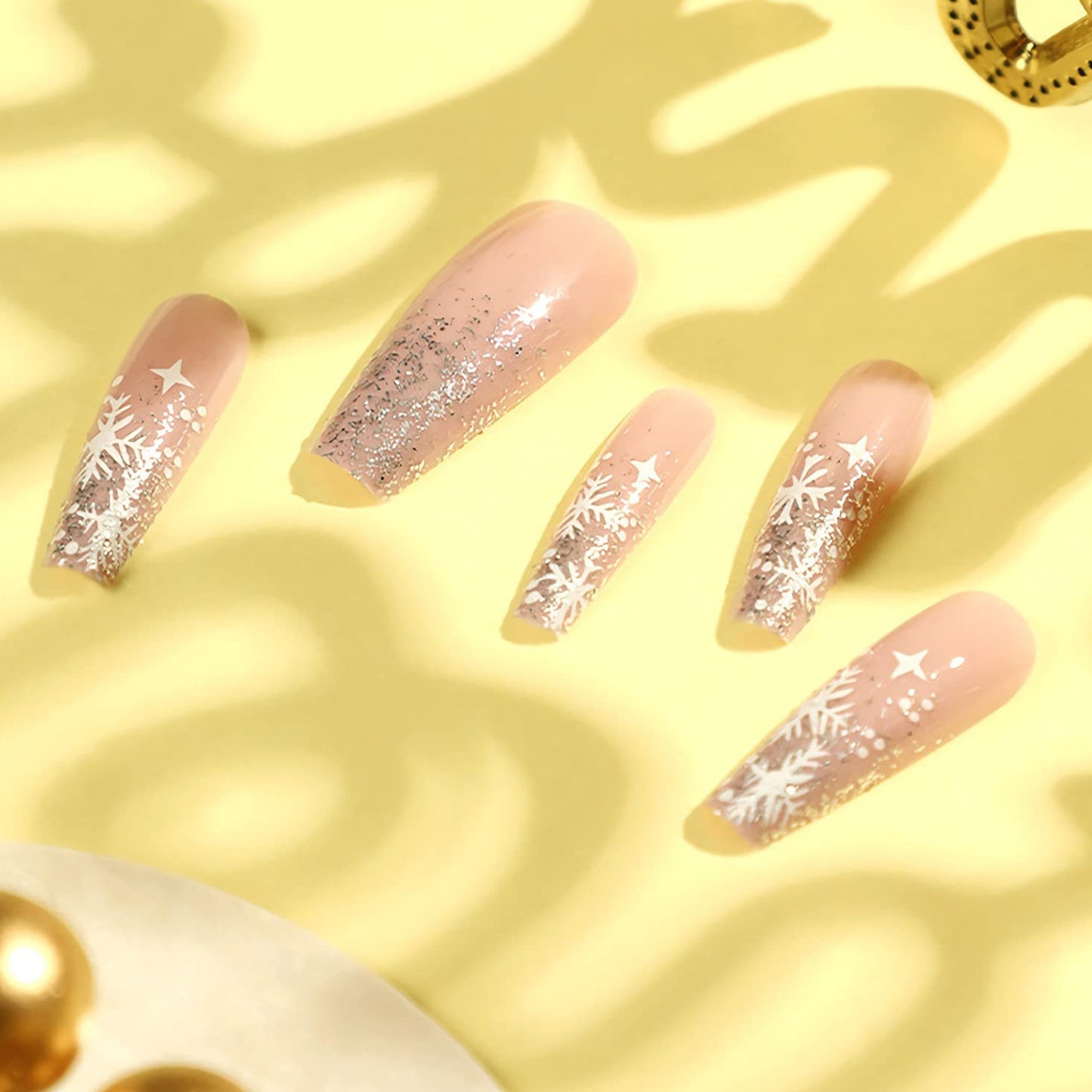 Sparkling Snowflake Long Coffin Press-on Nails