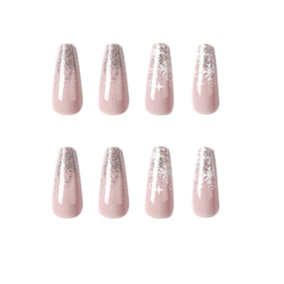 Sparkling Snowflake Long Coffin Press-on Nails