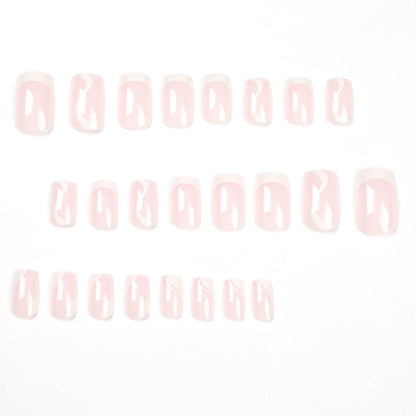 White Swirl Square Press-on Nails 24 PCS