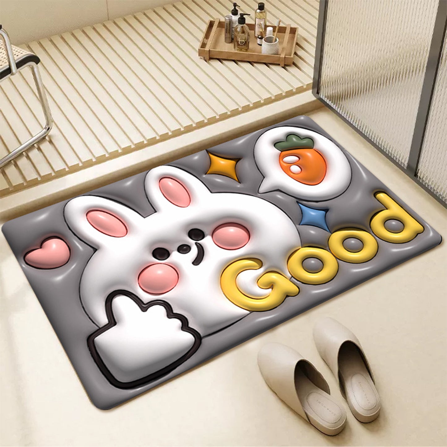 3D Cartoon Animal Floral Pattern Bath Rug Floor Mat