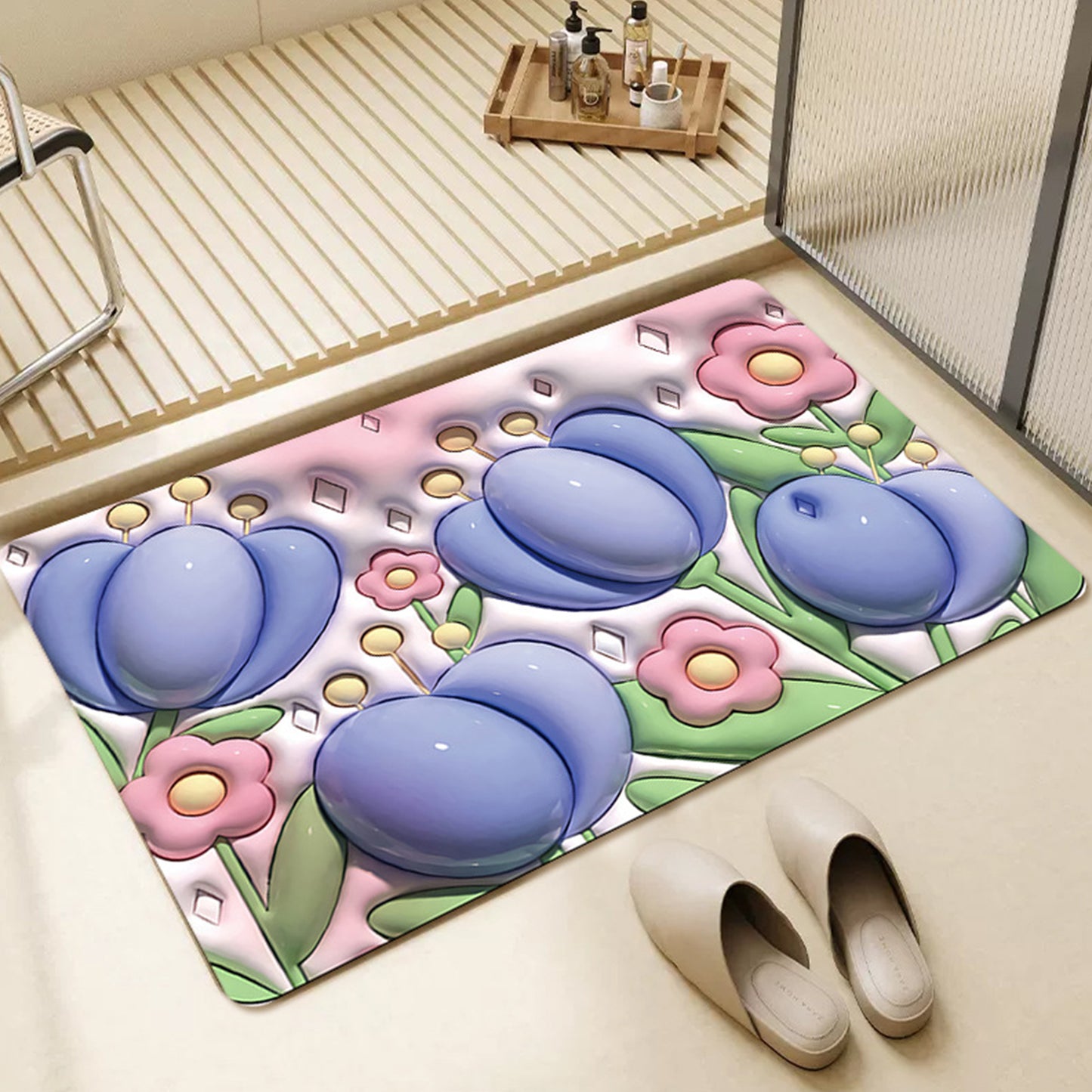 3D Cartoon Animal Floral Pattern Bath Rug Floor Mat