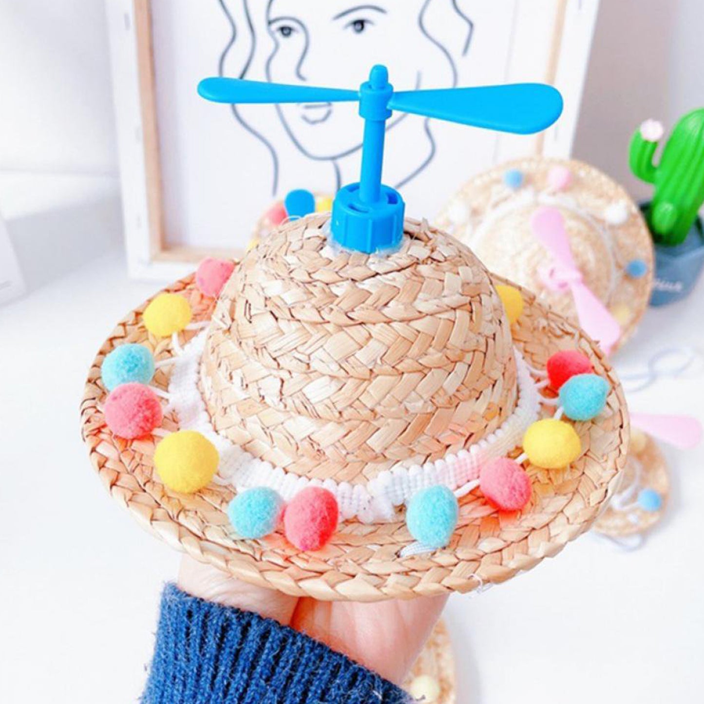 Pet Straw Hat Dragonfly Style Mini Dog Sombrero