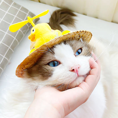 Pet Straw Hat Dragonfly Style Mini Dog Sombrero