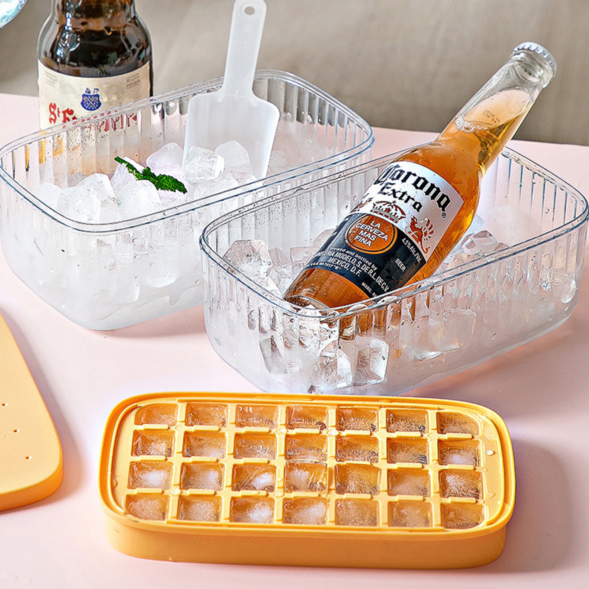 Ice Cube Tray With Lid and Bin Large Ice Tray For Freezer With Ice Container  Space Saving Ice Cube Molds For Cocktails Whisky - AliExpress