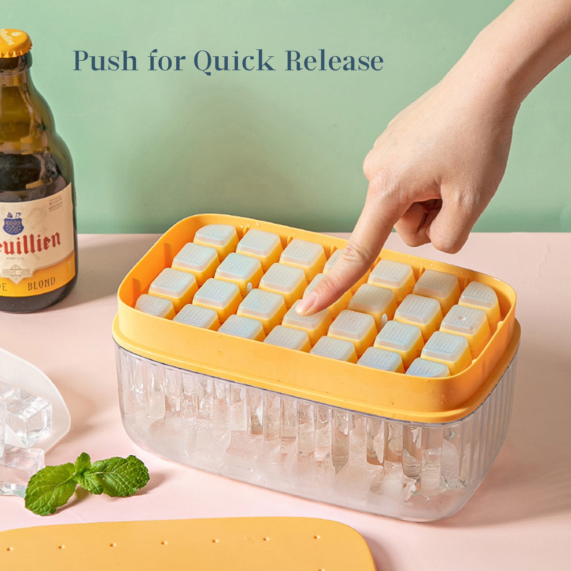 Silicone Press Type Ice-cube Tray For Freezer With Lid And Bin, One Second  Release 24 Small Ice Tra